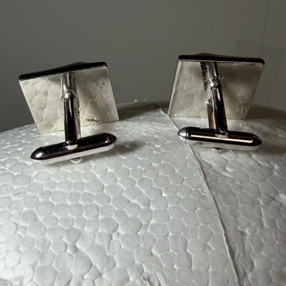 Vintage Swank Silver Tone Textured Square Cufflinks Mens Formal Accessory